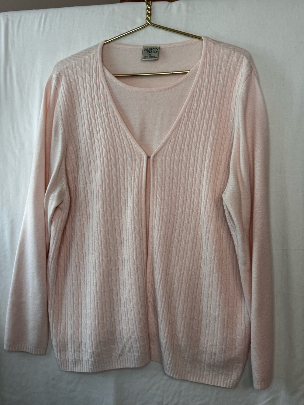 XL Allison Daley Blush Pink Cable-Knit V-Neck Sweater